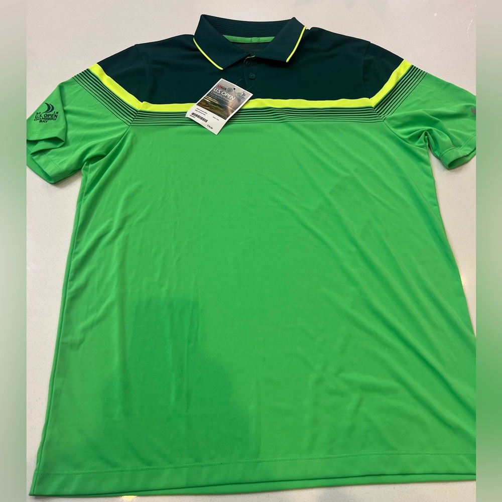 Nike US Open 2015‎ Dri-Fit Colorblock Polo Shirt Green Men's Large New With Tag